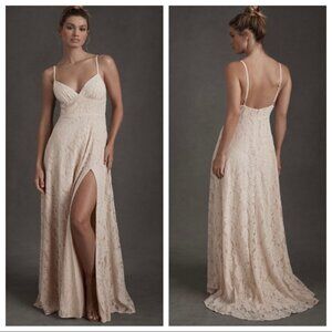 NWT Anthropologie BHLDN Fame & Partners Charlotte Lace Dress Tan Maxi Dress